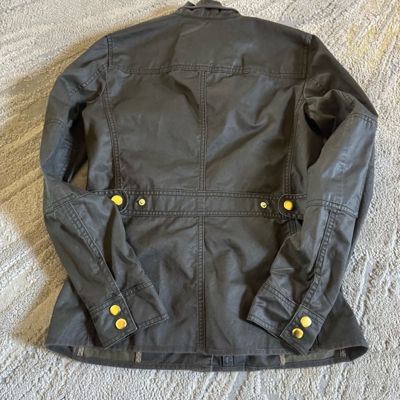 J Crew Downtown field jacket army military green gold buttons waxed cotton XXS - Picture 6 of 11